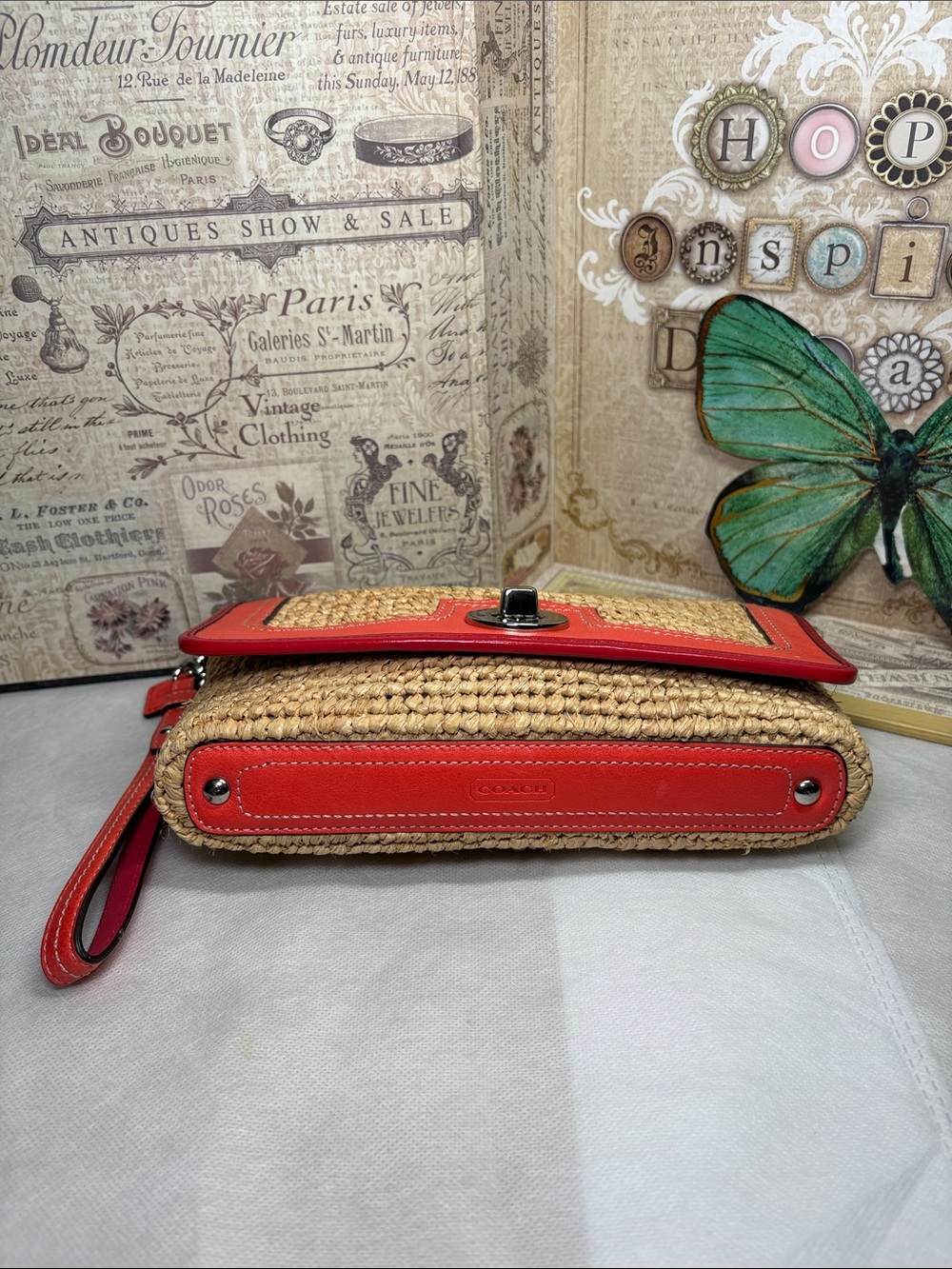 Coach Straw Raffia Woven Wristlet Clutch Wallet Bag #49103 EUC - Picture 7 of 11